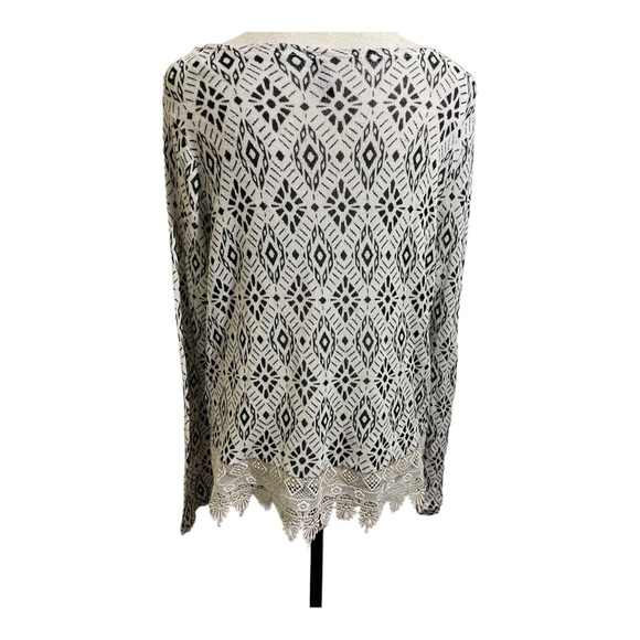 H&M lace hem black white sweater diamond pattern crocheted lace trim Large - Picture 5 of 11